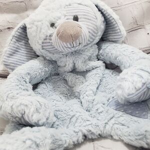 Demdaco Blue Puppy Dog Plush Security Blanket Lovey Flat 20" Striped Heart